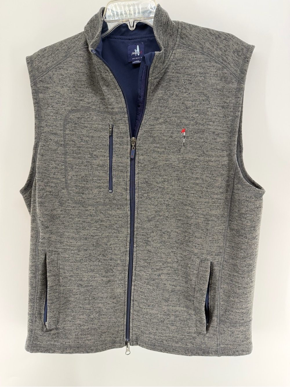 johnnie-O Heather Gray Full-Zip Vest with Navy Trim